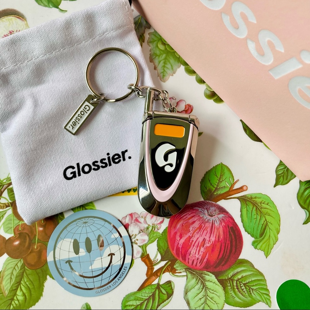 Glossier LA Exclusive Phone Keychain and LA Sticker